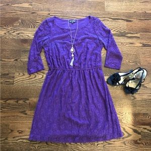 BeBop Purple Lace Three Quarter Inch Sleeves Dress- Great for the Holiday Season